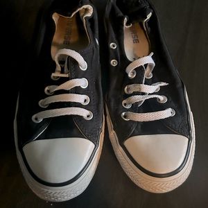 Converse black low top, slip on sneakers. Size 7.5